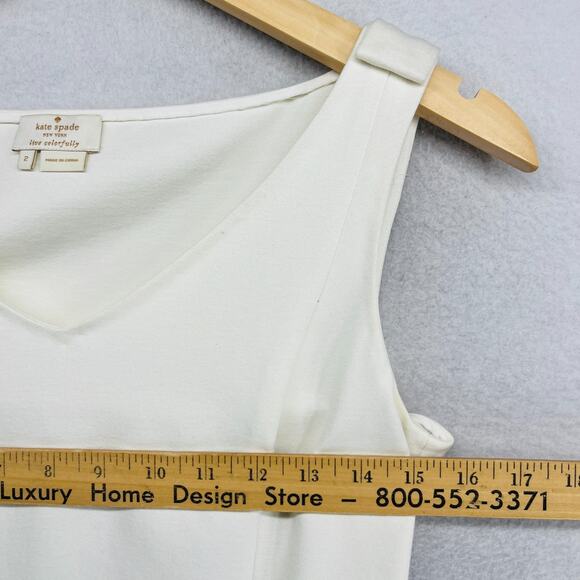 KATE SPADE Top 2 Ponte Sleeveless Peplum Blouse Rayon Blend Tank V-Neck White - Picture 10 of 12
